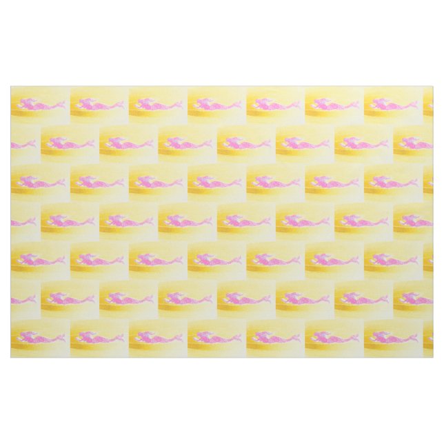 Tela sirenas rosas en amarillo ("Cuarto gordo" (fat quarter))