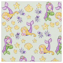 Sirenas y conchas amarillo verde morado