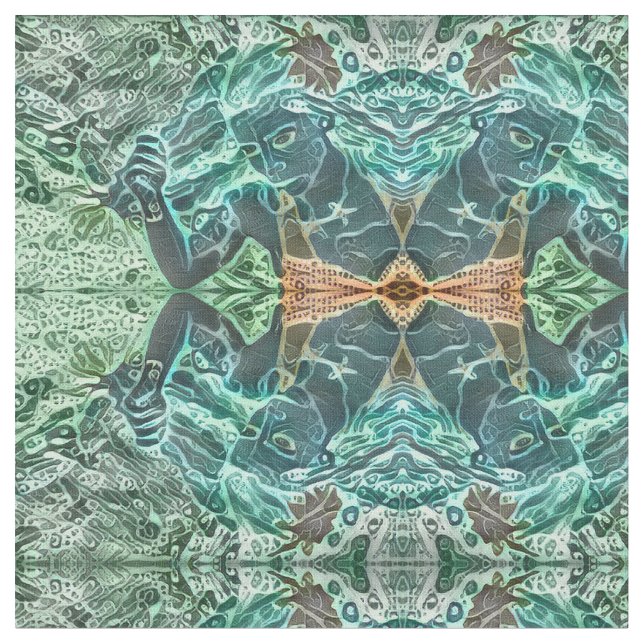 Tela Sirenita de arte Verde azulado marrón marrón marró (De cerca)