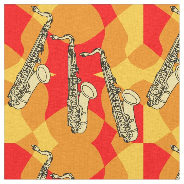 Tela Sketchy Saxophone Pattern (De cerca)
