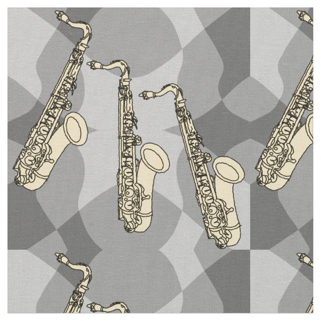 Tela Sketchy Saxophone Pattern (De cerca)