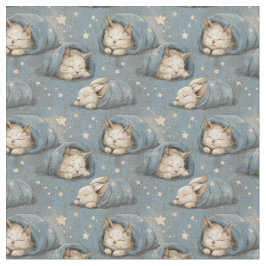 Tela Sleepy Cats Under Starry Sky Cozy Blue Pattern