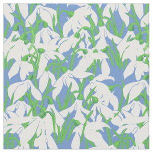 Tela Snowdrops blanco en estampado de flores azul suave