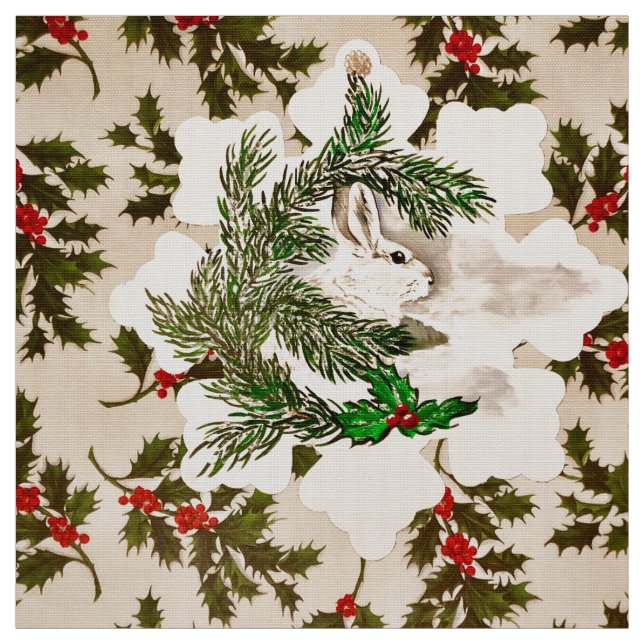 Tela Snowflake Holly Rabbit (Retal)