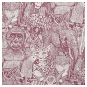 Tela solo animales de la jungla africana claret rojo me