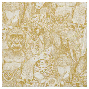 Tela solo animales de la selva africana oro medio perla