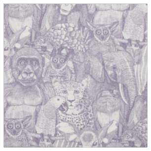 Tela solo animales de la selva africana violeta blanco