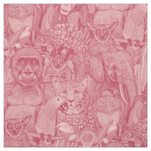Tela solo animales de la selva africana viva magenta ma