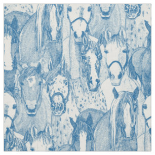 Tela solo caballos azul cobalto mitad perla