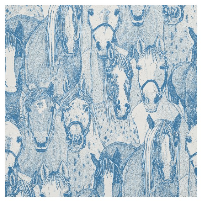 Tela solo caballos azul cobalto mitad perla (Retal)
