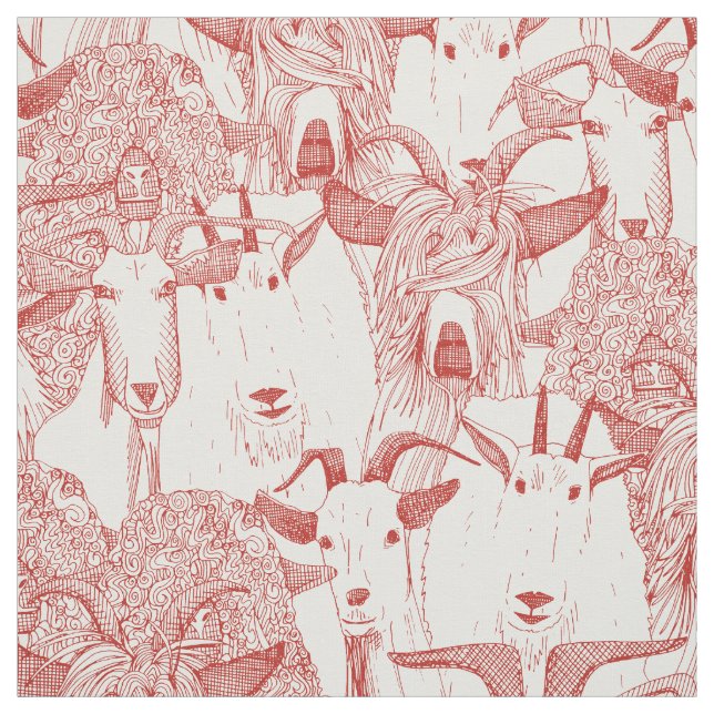 Tela solo cabras amapola rojo natural (Retal)
