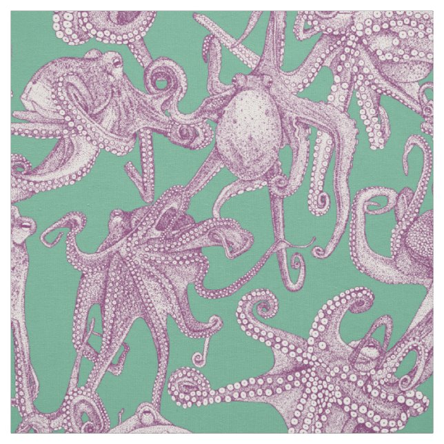 Tela solo pulpos morado menta verde (Retal)