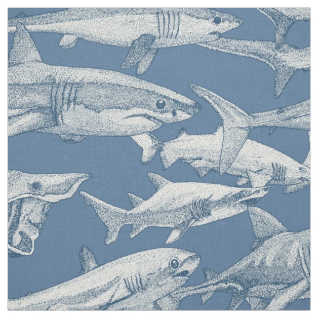 Tela solo tiburones cobalt denim (Retal)
