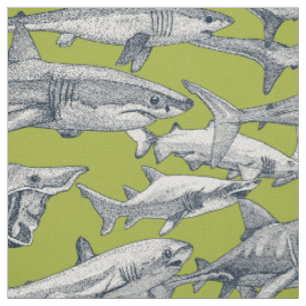 Tela solo tiburones índigo citron