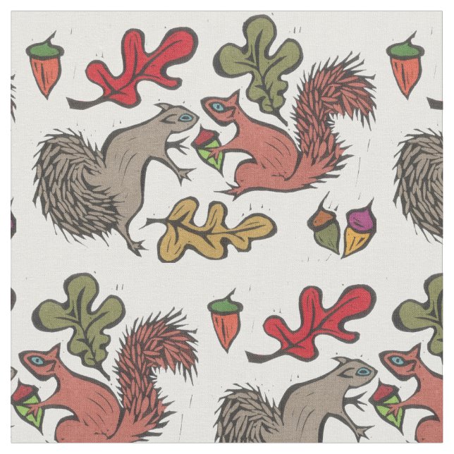 Tela Squirrels Acorns Fabric (De cerca)