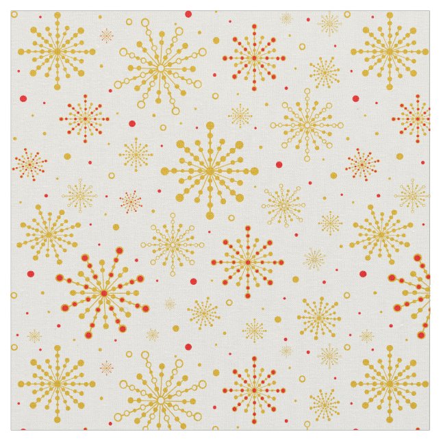 Tela Starburst Retro Atomic MidCentury Mod Red & Gold (De cerca)