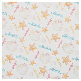 Tela Starfish y conchas de almejas amarillo rosa azul