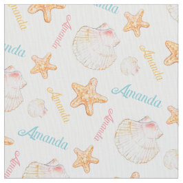 Tela Starfish y conchas de almejas amarillo rosa azul