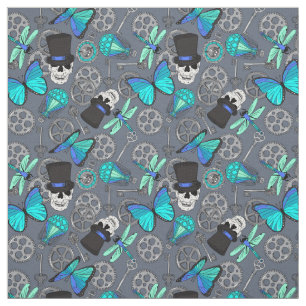 Tela Steampunk Funky Gótico Gris y Azul Patterado