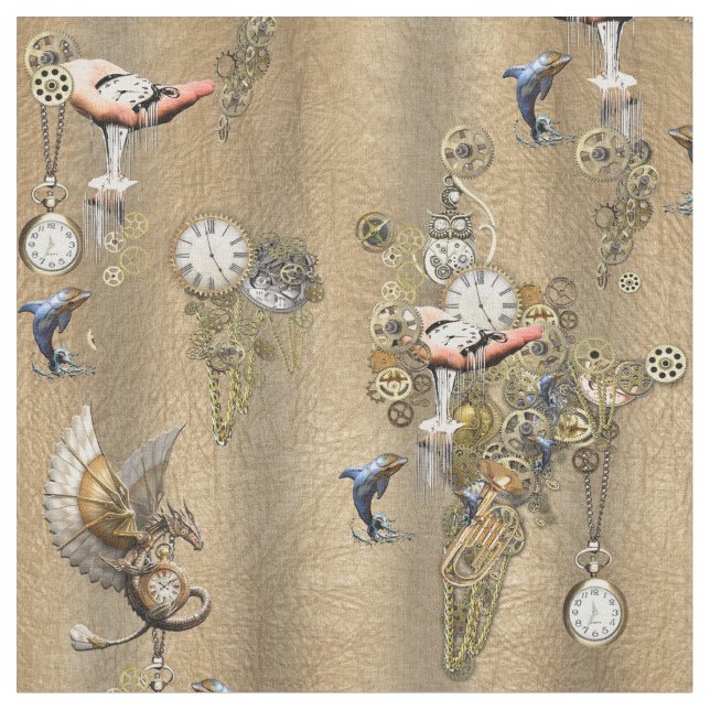 Tela Steampunk sobre cuero de Tan dorado (De cerca)