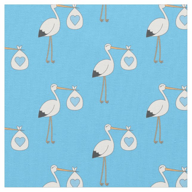 Tela Stork Cute Baby Nursery Blue Boy (De cerca)