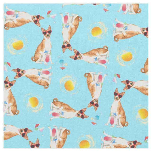 Tela Summer Basenji Fabric (De cerca)