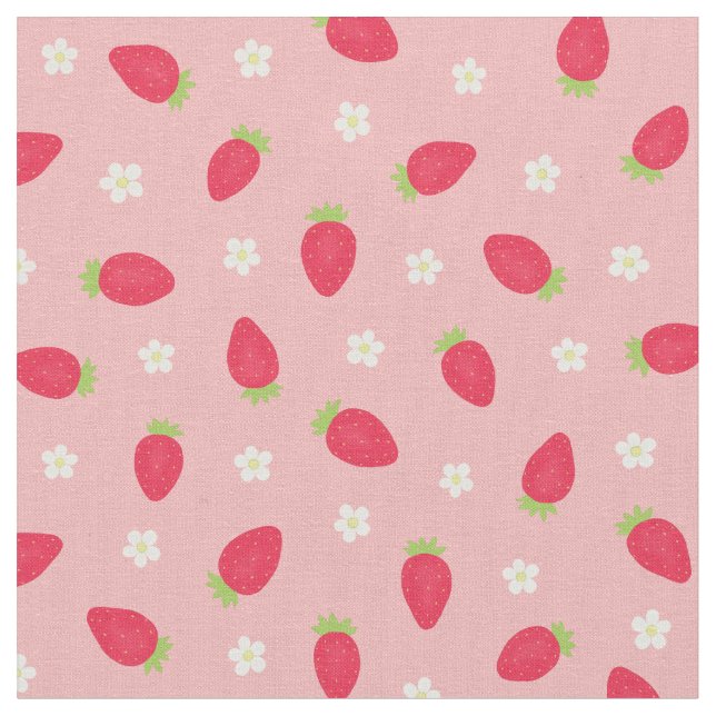 Tela Summer Strawberries on Pink (small scale) (De cerca)