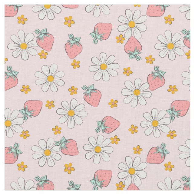 Tela Summer Strawberry Daisy Floral  (De cerca)