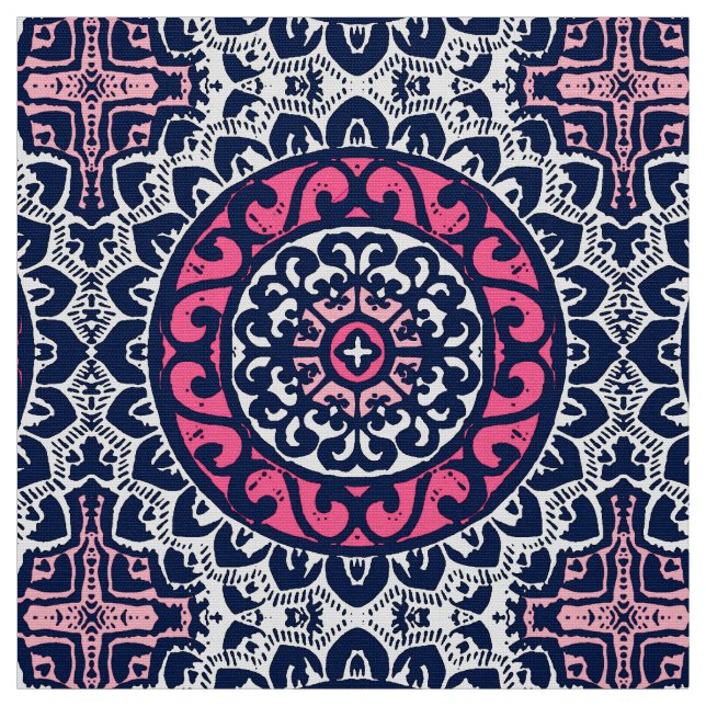 Tela Sun Mandala, Fuchsia, Marina y Blanco del Suroeste (Retal)