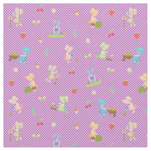 Tela Sunbonnet Sue Gardening sobre Bias Violet Gingham