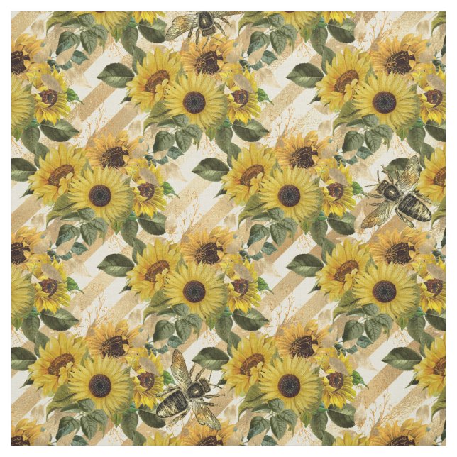 Tela Sunflowers Yellow Gold Stristris Watercolor (Retal)