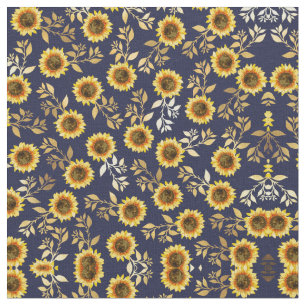 Tela Sunny Yellow Gold Navy Sunflowers deja el patrón