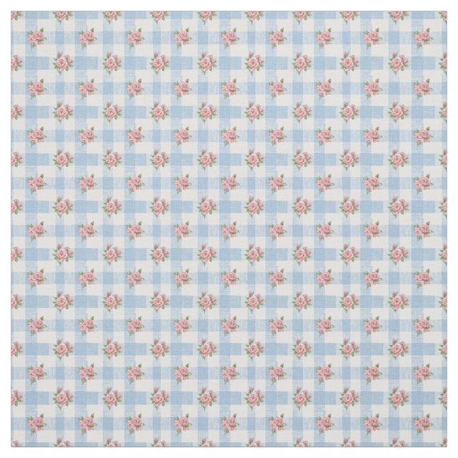 Tela Sweet 50s Retro Rosebud Blue Gingham Check (Retal)