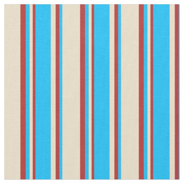 Tela Tan, cielo profundo azul y rojo patrón de franjas (De cerca)