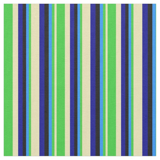 Tela Tan, Lime Green, Blue, Black & Dark Blue Lines (De cerca)