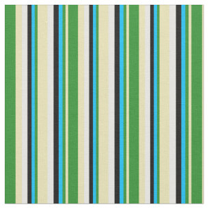 Tela Tan, verde forestal, azul cielo profundo, negro y 