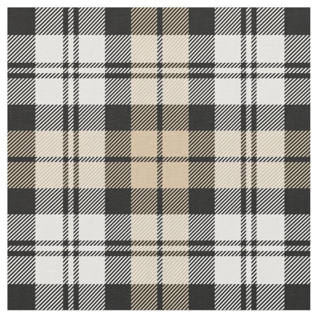 Tela Tan y blanco Black Watch Tartan Plaid (De cerca)