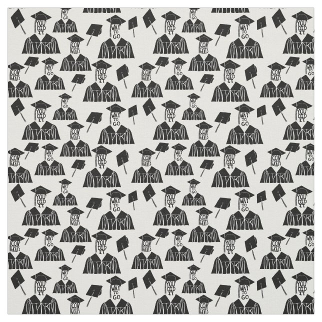 Tela Tapones y batas de graduación en blanco y negro (Retal)