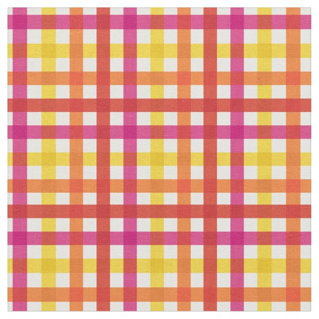 Tela Tartán en arcoiris rojo, rosa y amarillo caliente  (De cerca)
