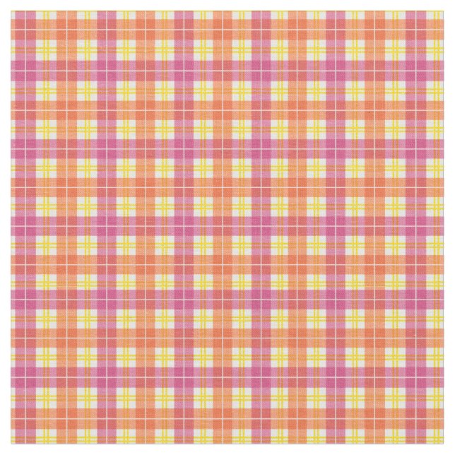 Tela Tartán en arcoiris rojo, rosa y amarillo caliente  (De cerca)
