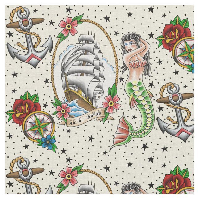 Tela Tatuaje náutico (De cerca)
