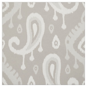 Tela Taupe Ikat Paisley de gran escala