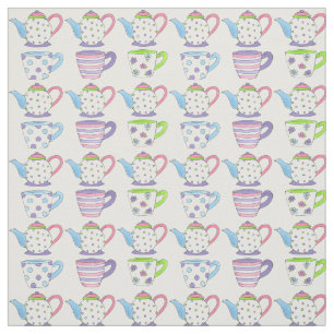 Tela Tea Fiesta Time Pastel Tacups Cups Teteras Imprimi