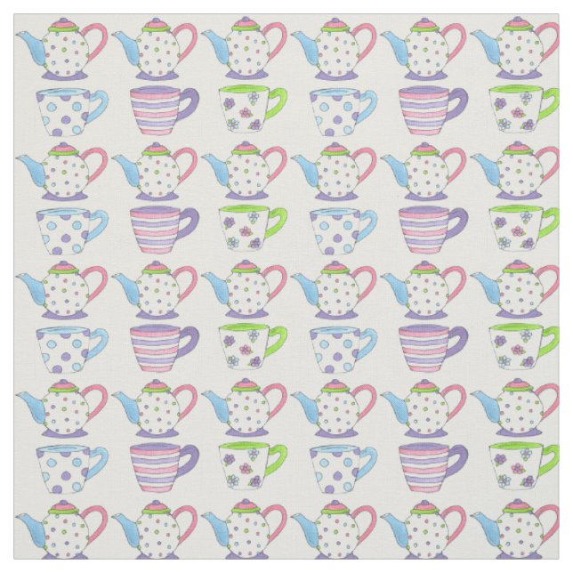 Tela Tea Fiesta Time Pastel Tacups Cups Teteras Imprimi (Retal)