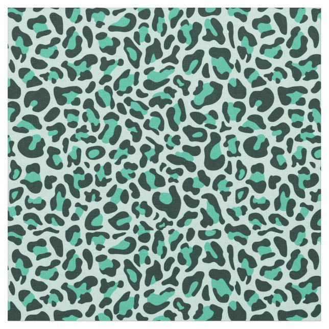 Tela Teal Leopard Print Trendy Retro Fabric (De cerca)