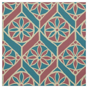 Tela Teal, Marrón, Beige Patrón Floral Étnico