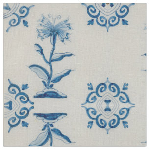 Tela Teja azul holandesa de la flor