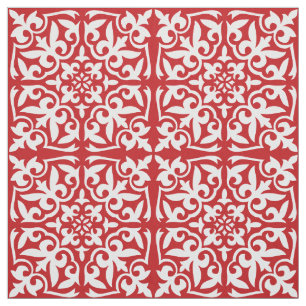 Tela Teja marroquí - rojo oscuro y blanca