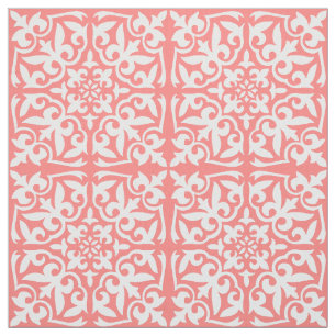 Tela Teja marroquí - rosado coralino y blanco