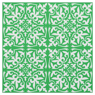 Tela Teja marroquí - verde esmeralda y blanco
